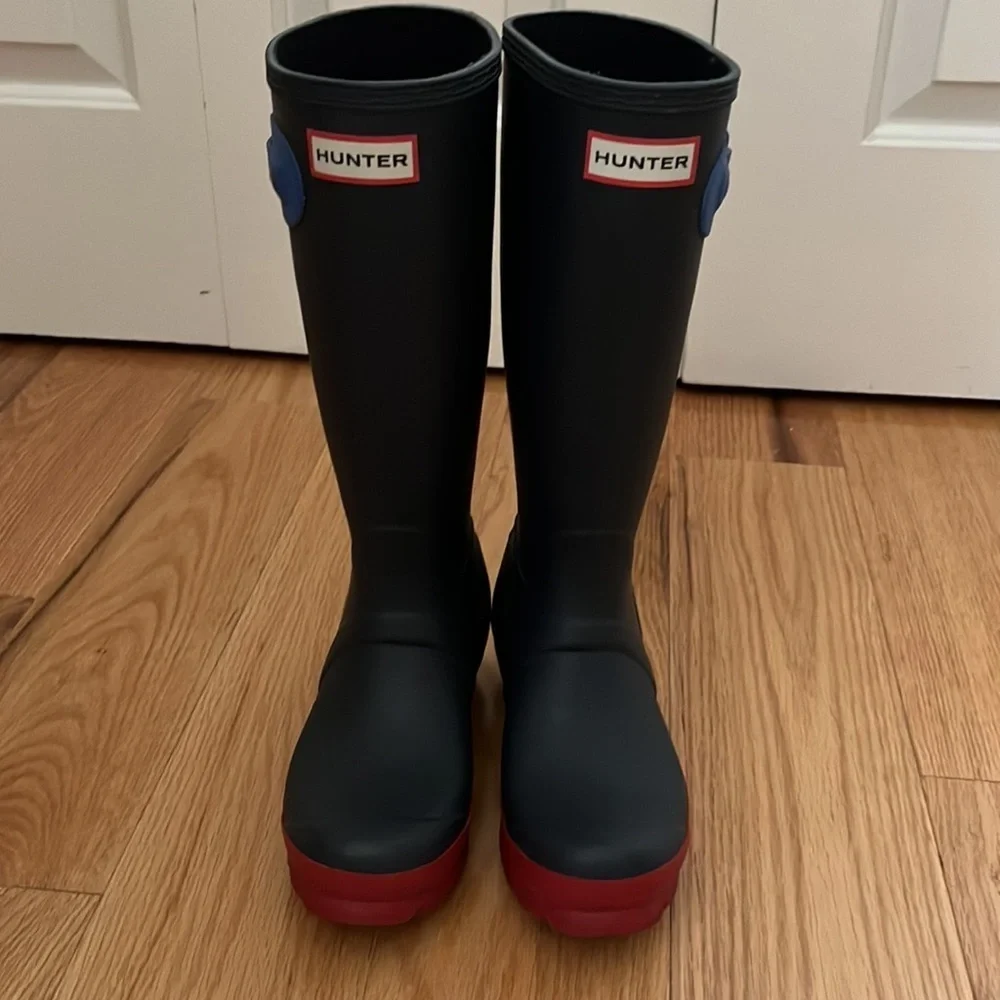 Hunter limited edition red & blue color block reflective boots Sz 5 - Picture 11 of 12